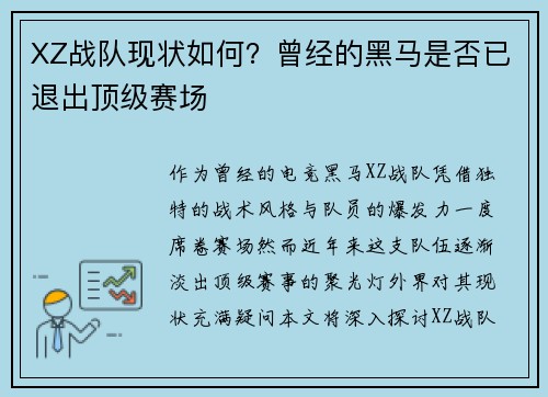 XZ战队现状如何？曾经的黑马是否已退出顶级赛场